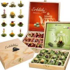 2er Set 12er Holzpräsentboxen ErblühTee Grüner Tee "Fruity Flavor" + Weißer Tee