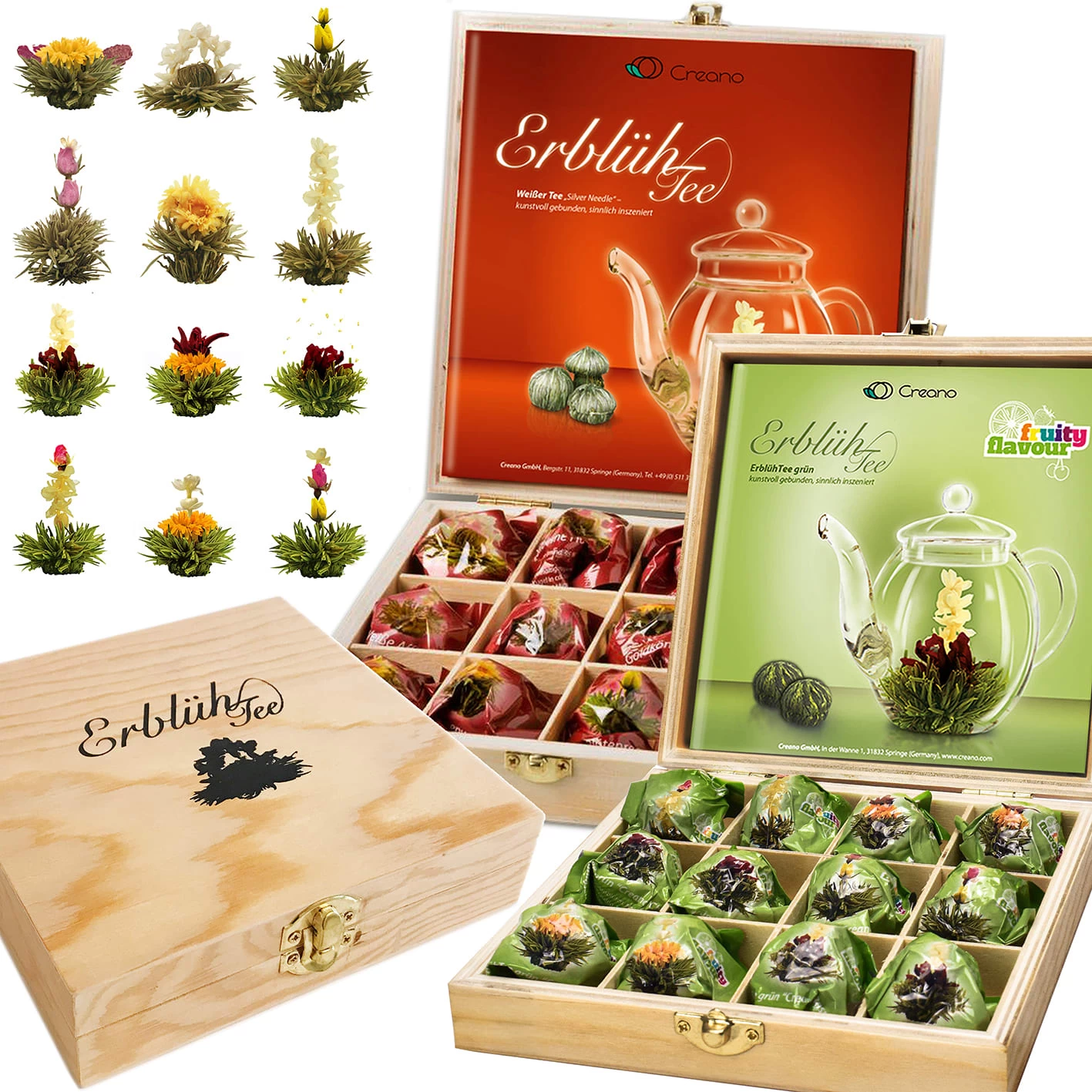 2er Set 12er Holzpräsentboxen ErblühTee Grüner Tee "Fruity Flavor" + Weißer Tee 1 2er Set 12er Holzpräsentboxen ErblühTee Grüner Tee "Fruity Flavor" + Weißer Tee