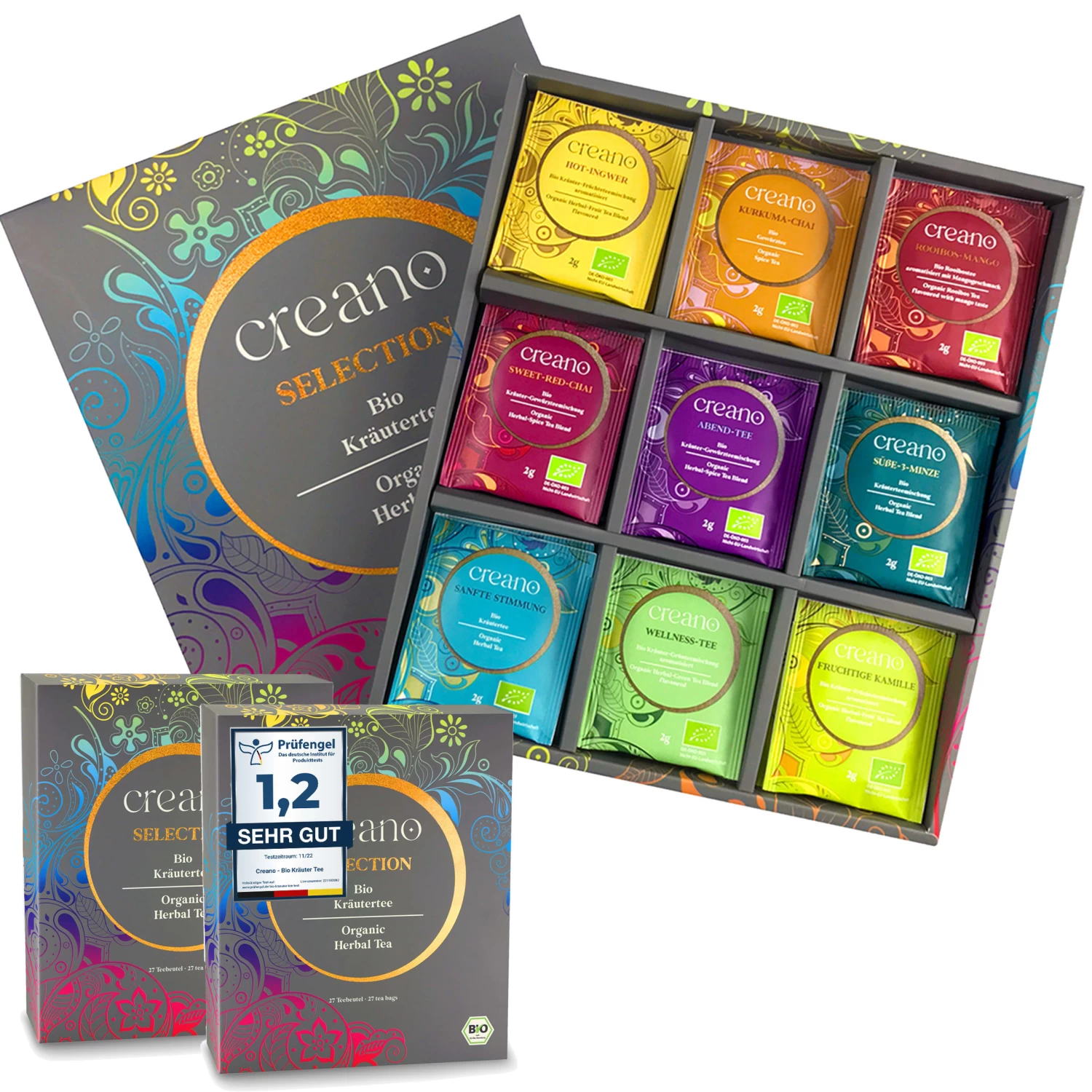 2er Set GESCHENK-BOX "Kräuter-Früchte -TEE" BIO 27 Teebeutel In 9 Sorten 1 2er Set GESCHENK-BOX "Kräuter-Früchte -TEE" BIO 27 Teebeutel In 9 Sorten