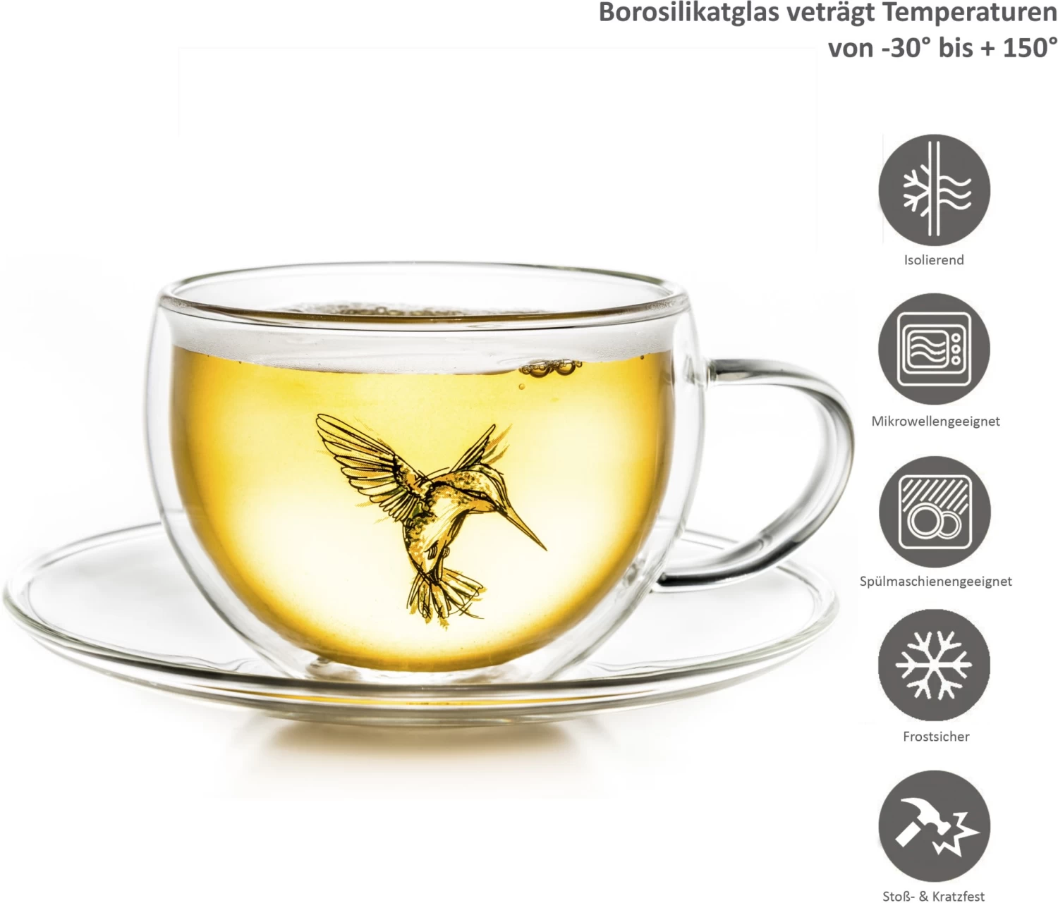 3er Set Thermo-Tasse "Hummi"mit Untersetzer In Bunt - 250ml 2 3er Set Thermo-Tasse "Hummi"mit Untersetzer In Bunt - 250ml – Bild 2