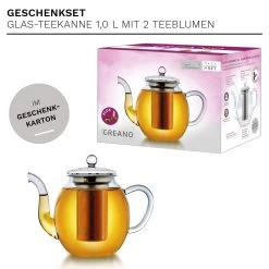 Teekannen-Geschenkset 1x Teekanne 1.0l Inkl. 2 Teeblumen Grüner + Weißer Tee -Günstiges Koch Zauber Geschäft creano teekannen geschenkset 1x teekanne 1 0l inkl 2 teeblumen gruner weisser tee 4