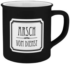 Tasse Arsch Vom Dienst Emaille-Optik In Schwarz - 400 Ml