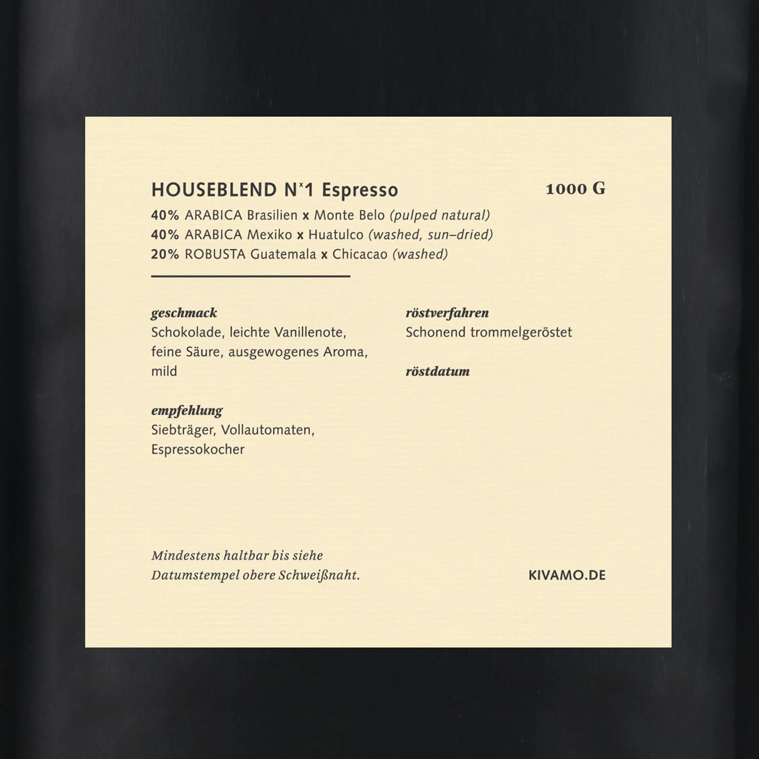 1kg Kivamo N1 Espressomischung Aus Arabica & Robusta Bohnen 3 1kg Kivamo N1 Espressomischung Aus Arabica & Robusta Bohnen – Bild 3