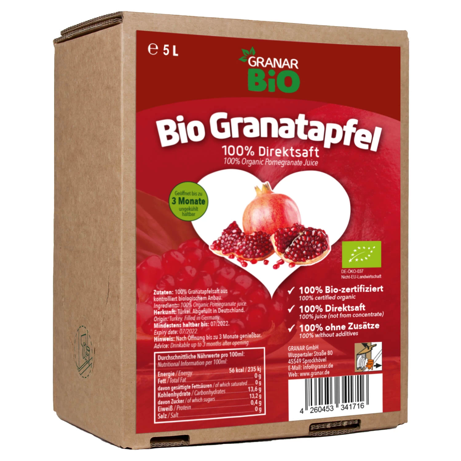 5 Liter Bio Granatapfel Muttersaft In Der Box, Naturtrüb, Neue Ernte 2021 1 5 Liter Bio Granatapfel Muttersaft In Der Box, Naturtrüb, Neue Ernte 2021