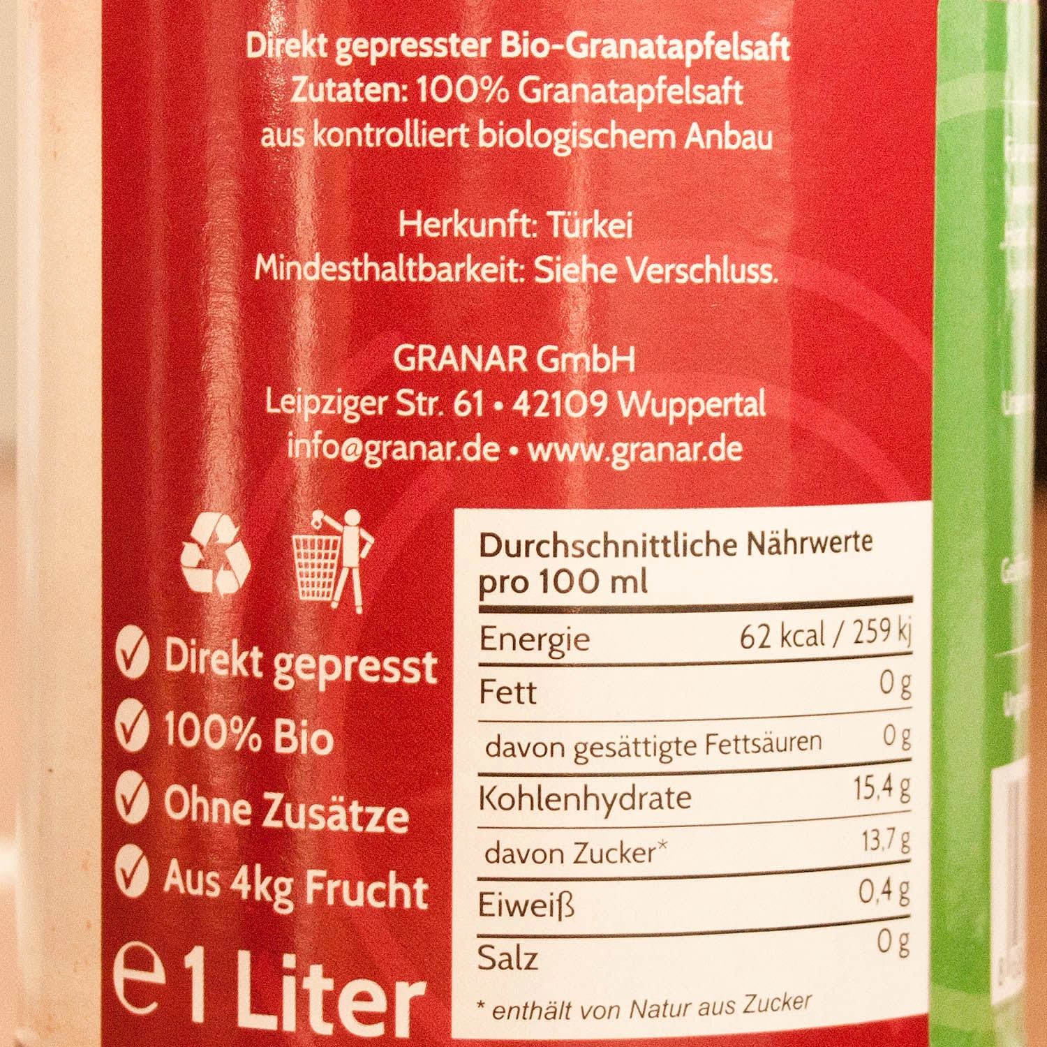 6 X 1 L Bio Granatapfel Direktsaft Von Benorganic 3 6 X 1 L Bio Granatapfel Direktsaft Von Benorganic – Bild 3