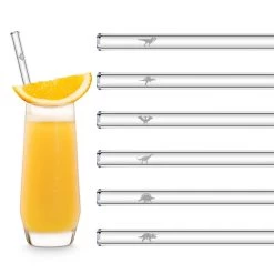 6er Set Trinkhalm: "Dinosaurier" Glas-Strohhalme In Transparent - 20 Cm