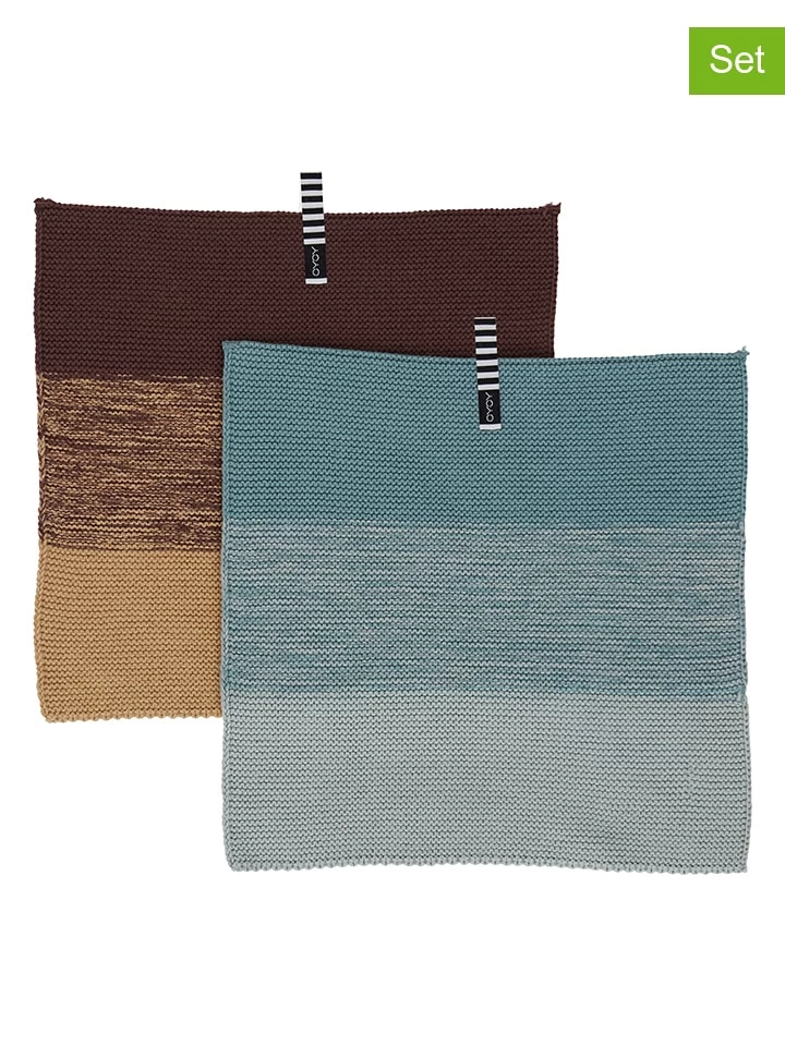 2er-Set: Geschirrtücher "Niji" In Braun/ Hellblau - (L)25 X (B)25 Cm 1 2er-Set: Geschirrtücher "Niji" In Braun/ Hellblau - (L)25 X (B)25 Cm