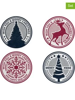 4er-Set: Untersetzer "Red And Blue Christmas" In Rot/ Dunkelblau - Ø12 Cm