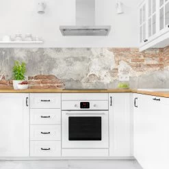 Küchenrückwand - Shabby Backstein Wand In Rot -Günstiges Koch Zauber Geschäft wallart kuchenruckwand shabby backstein wand in rot 2